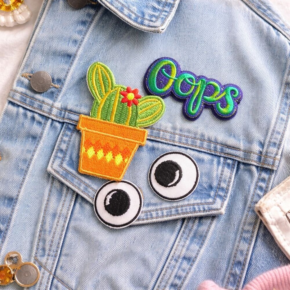 Simplicity Oops Patch Set Prickly Cactus Eyes Y2K Self Adhesive Hoodie Patches